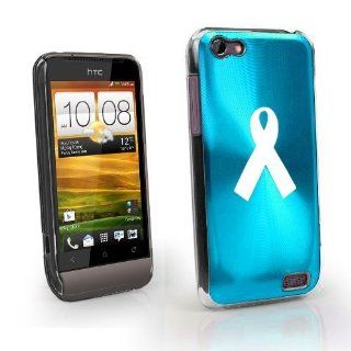 Light Blue HTC One V Virgin Aluminum Plated Hard Back Case Cover MV42 Awareness Ribbon: Cell Phones & Accessories