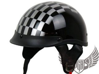 PGR 210 Half Motorcycle shorty Helmet DOT approved Cruiser (Medium, Checker): Automotive