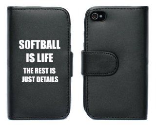 Black Apple iPhone 5 5S 5LP813 Leather Wallet Case Cover Softball Is Life: Cell Phones & Accessories