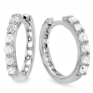 0.33 Carat (ctw) 14k White Gold Round Diamond Ladies Huggies Hoop Earrings 1/3 CT: Jewelry