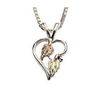 Stamper Black Hills Gold Sterling Silver Pendant Necklace. 10K Gold Leaf Adornments on Sterling Silver Heart and Chain. ND819: Jewelry