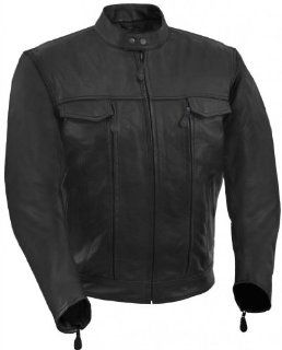 True Element Mens Vented Scooter Collar Leather Motorcycle Jacket with 2 Utility Storage Pockets (Black, XXXXX Large): Automotive