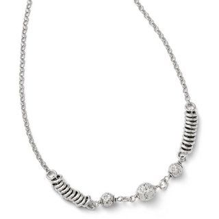 Sterling Silver Polished Diamond cut Beaded Necklace   18 Inch   JewelryWeb: Jewelry