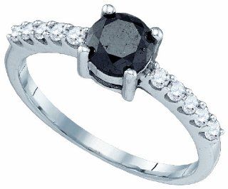 10K White Gold .99 Ct Round Black Diamond Solitaire Engagement Ring Wedding Fashion Band: Jewelry