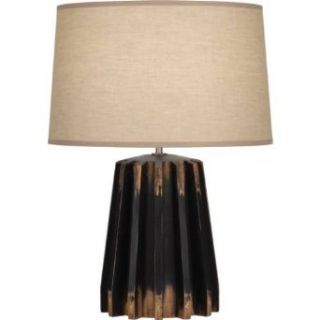 Robert Abbey 824 Rico Espinet Adirondack   One Light Gear Table Lamp, Distressed Black Painted Finish with Ascot Khaki Fabric Shade    