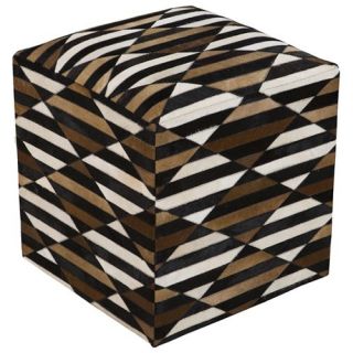 Surya Geometric Cube Leather Pouf   Ottomans