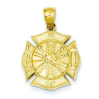 14K Yellow Gold Fire Department Shield Charm Pendant: Jewelry