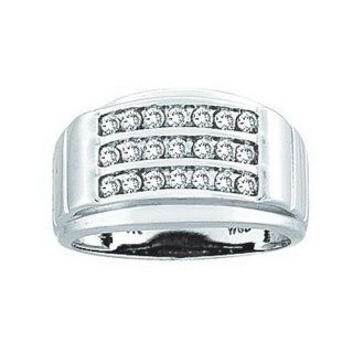 14K White Gold 0.5cttw Triple Row Channel Set Round Mens Diamond Ring: Jewelry