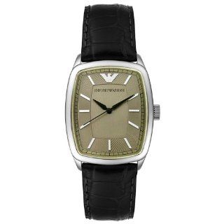 Emporio Armani Men's AR0410 Stainless Steel and Black Leather Watch: Watches