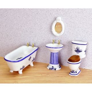 Blue Delft Bathroom Dollhouse Miniature Set   Collector Dollhouse Accessories