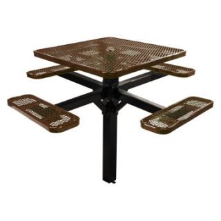 46 in. Single Post Expanded Metal Square Commercial Grade Picnic Table with Attached Benches   Picnic Tables