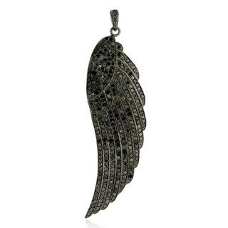 5.15ct Black Diamond Pave Feather Charm Pendant Silver Fashion Jewelry: Jewelry