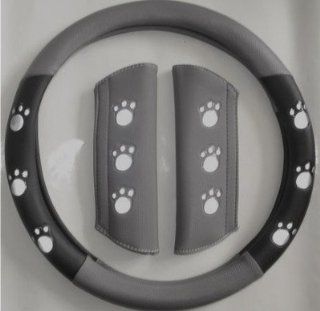 Paw Print Gray/Black Combo Steering Wheel Cover: Automotive