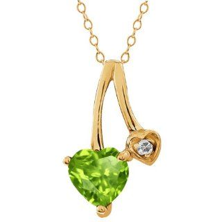 0.84 Ct Heart Shape Green Peridot and White Topaz 18k Yellow Gold Pendant Jewelry