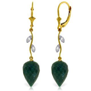 14K Yellow Gold Drop Style Earrings with Emeralds and Diamond Accents: Dangle Earrings: Jewelry