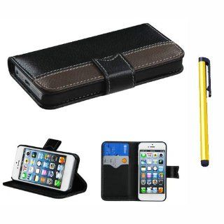 Fits Apple iPhone 5 Black/Dark Brown Book Style MyJacket Wallet (with Black tray & card slot)(862) + A Gold Color Stylus/Pen AT&T, Cricket, Sprint, Verizon (does NOT fit Apple iPhone or iPhone 3G/3GS or iPhone 4/4S or iPhone 5C): Cell Phones & 
