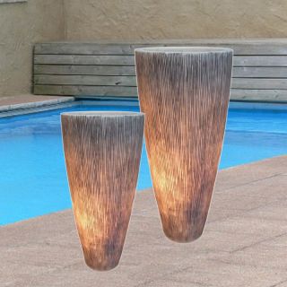Screen Gems Sandstone Ribbed Long Conical Planter with Light   Planters