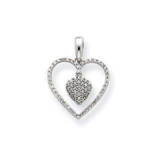 14K White Gold Diamond Dangle Heart Pendant Diamond quality AA (I1 clarity, G I color): Jewelry