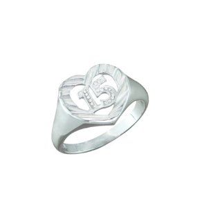 .925 Sterling Silver Quinceaera Heart Ring: Jewelry