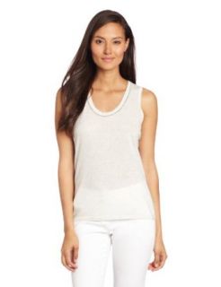 Magaschoni Women's Sleeveless Scoop Neck with Embellishment, Heather Mist, Small at  Womens Clothing store