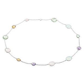 925 Sterling Silver Multi Color Gemstone Necklace: Chain Necklaces: Jewelry