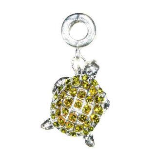 Hidden Gems (870A)   Silver Plated Dangle Turtle With Green Stones,will fit Pandora/Troll/Chamilia Style Charm Bracelet.: Jewelry