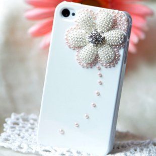 3D Swarovski Crystal and pearl Case for Iphone 4/4s litte Daisy white: Cell Phones & Accessories