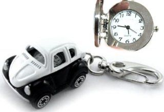 Cute Beep Beep Black & White Volkswagen Beetle Clip Watch ~ It Opens!: Jewelry