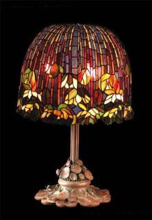 Tiffany Flowering Lotus Table Lamp Replica, This Museum Quality All Hand Crafted 1, 848 Piece Tiffany Flowering Lotus Lamp Shade Replica Is Skillfully Hand Cut From the Finest Hand Rolled American Colored Art Glass, with Our Handcrafted 100% Solid Red bras