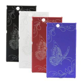 ivencase 4pcs X Laser Carving Butterfly Elegant Hard Skin Case Cover for Sony Xperia Z Ultra XL39h (color:black,white,red,blue)+ One phone sticker + One "ivencase" Anti dust Plug Stopper: Cell Phones & Accessories