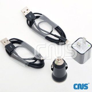 CNUS Cable, Car & Wall Charger Set  Includes (2) 3 Ft Cable, (1) Car Charger, and (1) Wall Charger. USB Sync Data / Charging Lightning 3 Ft Cable for iPhone 5 iPad Mini iPod Touch 5th Gen BLACK C 1048 Cell Phones & Accessories
