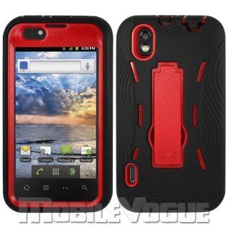 LG Marquee/Ignite/LS855 Black/Red Combo Silicone Case + Hard Cover + Kickstand Hybrid Case BoostMobile Cell Phones & Accessories