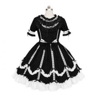 TOMSUIT White Applique Ruffle Ribbon Bow Gothic Lolita Dress with Black Lace: Adult Exotic Dresses: Clothing