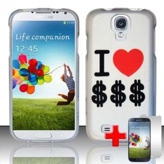 Samsung Galaxy S4 (Verizon/AT&T/Sprint/T Mobile/Ting/U.S. Cellular/Cricket) 2 Piece Snap On Rubberized Hard Plastic Case Cover, "I Love Money" Red Heart White Cover + LCD Clear Screen Saver Protector: Cell Phones & Accessories