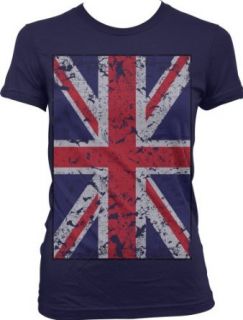 Big Great Britain Flag Juniors T shirt, Faded Oversized Great Britain Flag Junior's Tee Shirt: Clothing