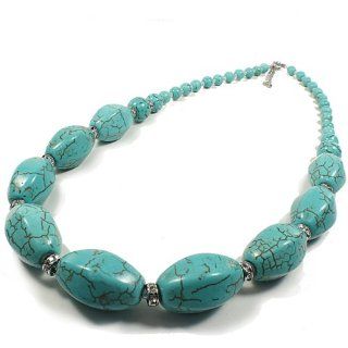 Turquoise Necklace Faceted Oval Shape with Rhinestones Accent: Jewelry
