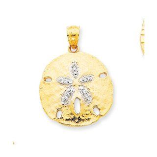 21mm Diamond Sand Dollar Pendant In 14 Karat Yellow Gold and Rhodium Jewelry