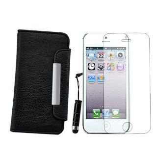 RIGHTWAY(TM) Wallet Stand Leather With Credit Card Slot Case for Apple iphone 5 Free 1 screen protector film 1 stylus Black: Cell Phones & Accessories