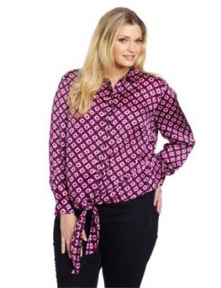 Vince Camuto Women's Plus Size Tie Front Button Down Rings Blouse, Wild Rose, 1X at  Womens Clothing store