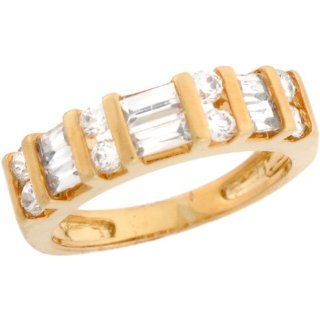 10k Real Solid Yellow Gold White CZ Sleek Ladies Anniversary Ring: Anniversary Rings For Women: Jewelry