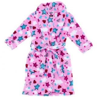 Jelli Fish Kids Pink Star Plush Bath Robe for Girls XL/14 16: Bathrobes: Clothing