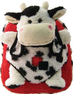 Kreative Kids 2 Piece BLACK WHITE RED COW ANIMAL PLUSH Backpack: Toys & Games