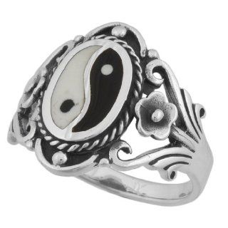Sterling Silver Oval Yin Yang Ring Size 7: Jewelry