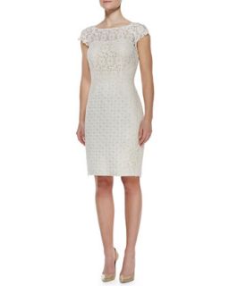 Cap Sleeve Lace & Jacquard Dress, Ivory   Kay Unger New York