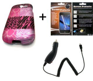 BUNDLE HUAWEI ASCEND Y M866 M866C PINK ANIMAL PRINT COLLAGE + LCD SCREEN PROTECTOR + CAR CHARGER Design HARD Case Skin Cover Mobile Phone Accessory: Cell Phones & Accessories
