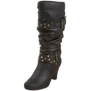 Madden Girl Women's Passport Studded Strapped Slouch Boot,Black Paris,5 M US: Shoes