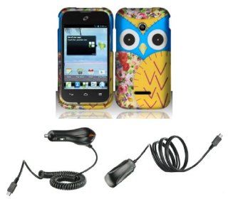 Huawei Inspira H867G / Glory H868C   Accessory Combo Kit   Baby Blue and Yellow Owl Design Shield Case + Atom LED Keychain Light + Wall Charger + Car Charger: Cell Phones & Accessories