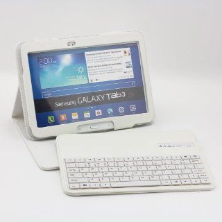 PU Leather Removable Detachable Wireless Bluetooth Keyboard ABS Plastic Keys and Protective Case for Samsung Galaxy Tab 3 10.1 10.1inch Tablet P5200(White): Computers & Accessories