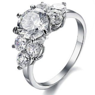 OPK Jewelry New Style Three Stone Engagement Ring For Women Stainless Steel Finger Ring Bands Band Cubic Zirconia Cz Inlaid.: Jewelry