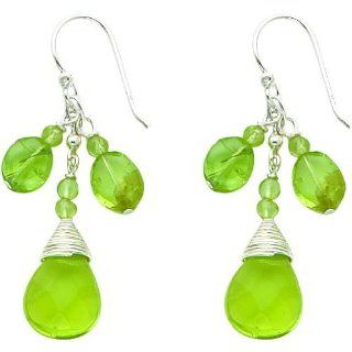 Sterling Silver Peridot & Green Crystal Earrings: Dangle Earrings: Jewelry
